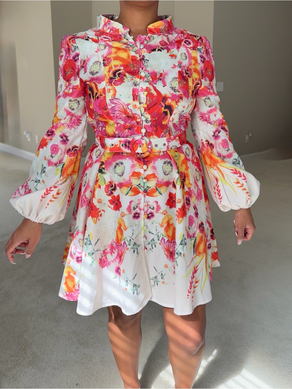 NEW!! Vibrant Floral Belted Fit-and-Flare Dress